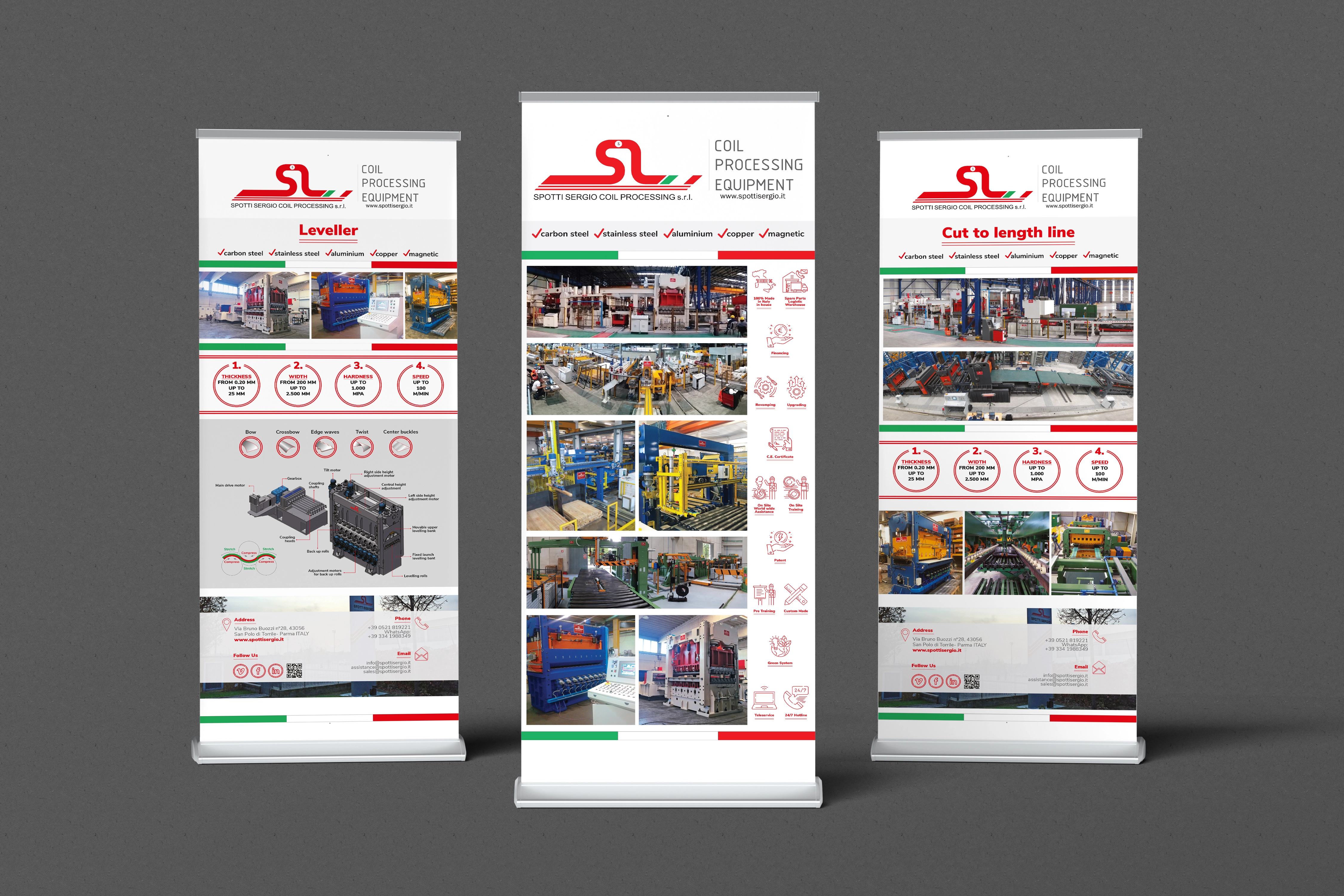 Spotti Sergio roll-up banners dedicated to coil processing equipment