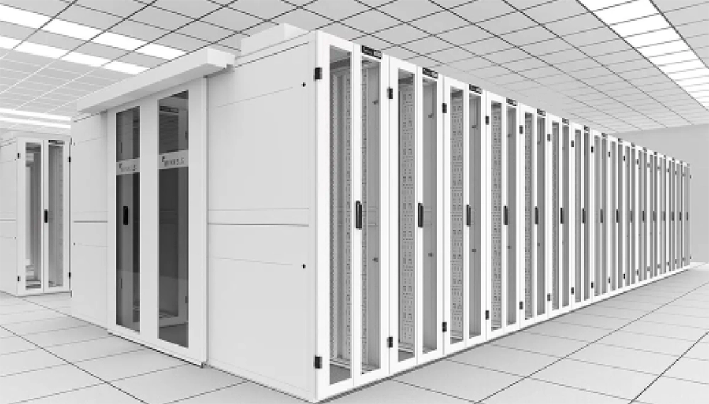 White server cabinets in a data center